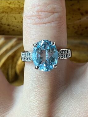 Sky Blue Topaz Blue Diamond Sterling Silver Ring Size 5.75